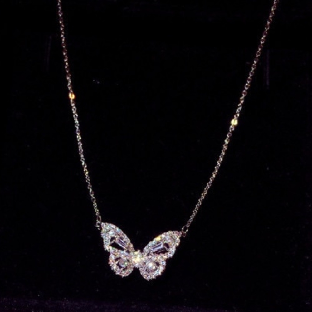 cz sterling silver butterfly pendant necklace